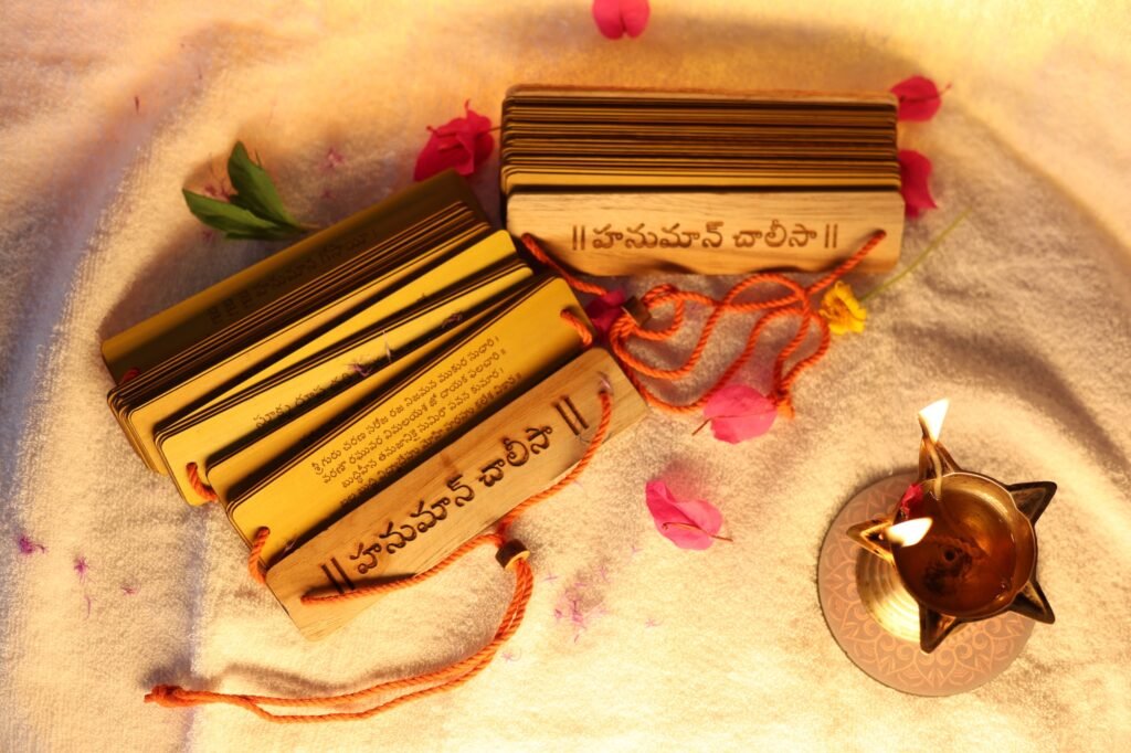 Palm leaf Hanuman Chalisa manuscript in Telugu by Crevoworks